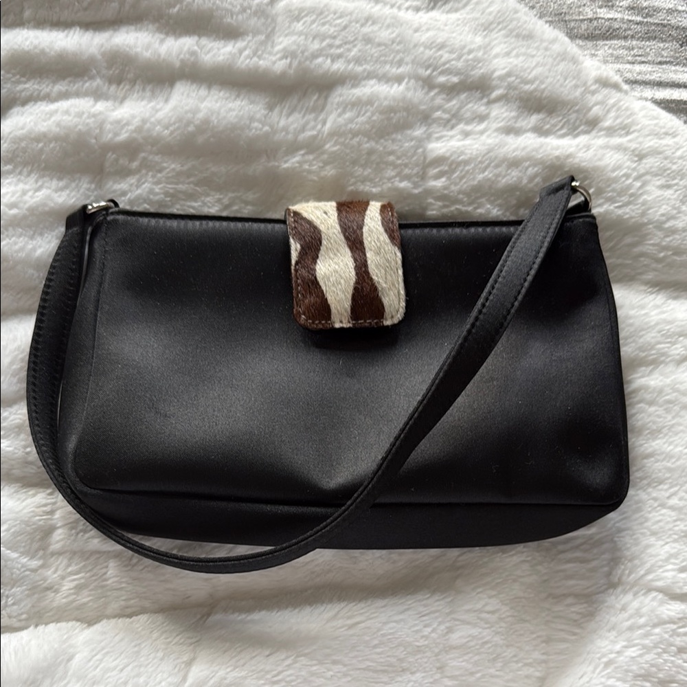 Esprit Black Leather Shoulder Bag with Animal Print Accent